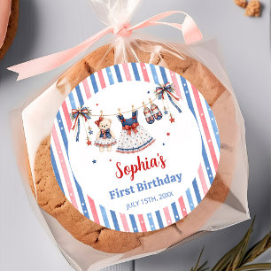 Red White & Blue Clothes Girl Birthday Sticker