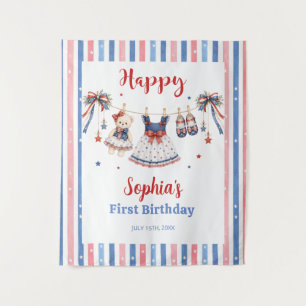Red White & Blue Clothes Girl Birthday Stripes Tapestry