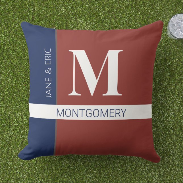 Red White Blue Colour Block Monogram Pillow (Grass)