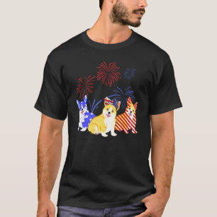 Red White Blue Corgi Usa Flag Firework 4th Of July T-Shirt