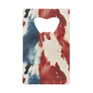 Red White Blue Cow Animal Print Credit Card Bottle Opener