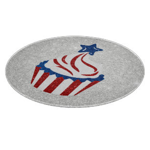 Red, White & Blue Cupcake July 4 Glitter Cutting Board