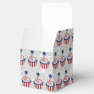 Red, White & Blue Cupcake July 4 Glitter Favor Box