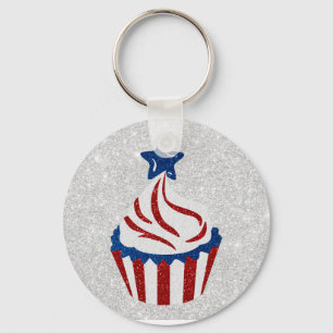 Red, White & Blue Cupcake July 4 Glitter Keychain