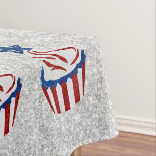 Red, White & Blue Cupcake July 4 Glitter Tablecloth