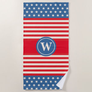 Red White Blue Customized Monogram Beach Towel