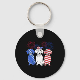Red White Blue Dachshund Dog Usa Flag Firework 4th Keychain