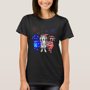 Red White Blue Dachshund Usa Flag Firework 4th Of  T-Shirt