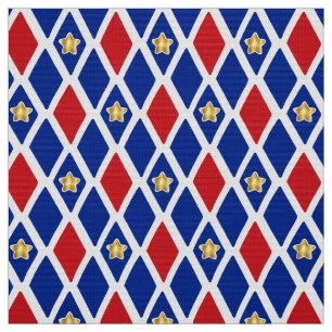 Red White Blue Diamond Gold Star Fabric