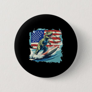 Red White Blue Dinosaur Surfing For Patriotic Juri 2 Inch Round Button