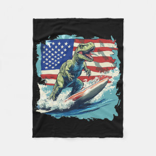 Red White Blue Dinosaur Surfing For Patriotic Juri Fleece Blanket