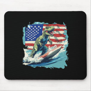 Red White Blue Dinosaur Surfing For Patriotic Juri Mouse Pad