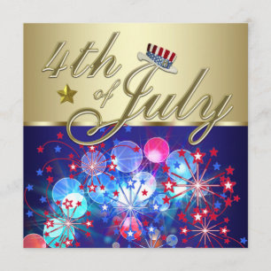 Red White & Blue Fireworks 4th of July Invitations