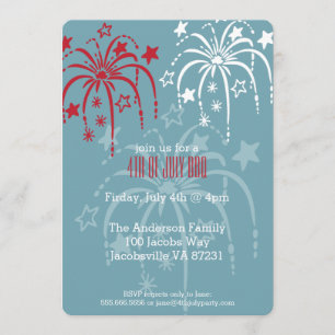 Red White & Blue Fireworks 4th of July Invitations