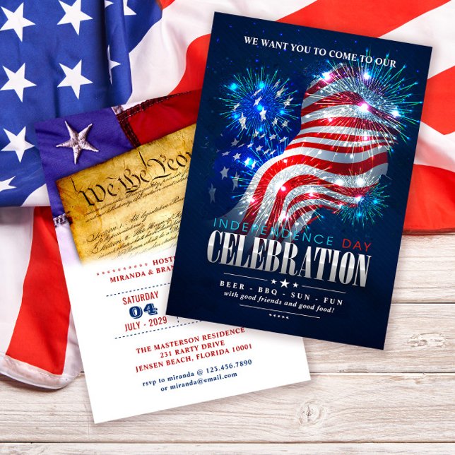 Red, White, Blue Fireworks 4th Of July Party Invitation (Creator Uploaded)