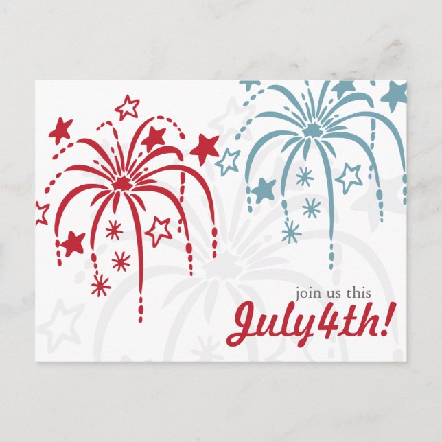 Red White & Blue Fireworks 4th of July Postcards (Front)