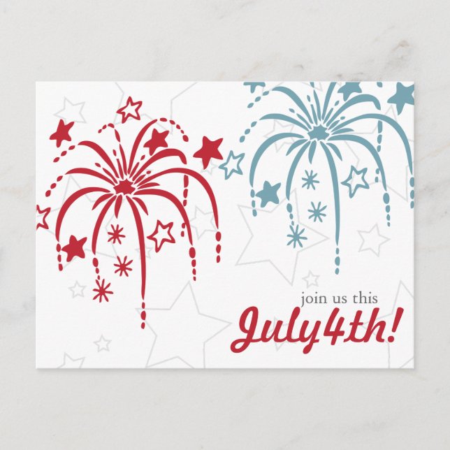 Red White & Blue Fireworks 4th of July Postcards (Front)