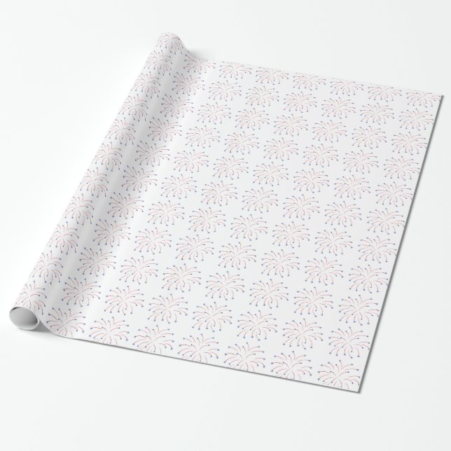 Red White Blue Fireworks Painting Wrapping Paper (Unrolled)