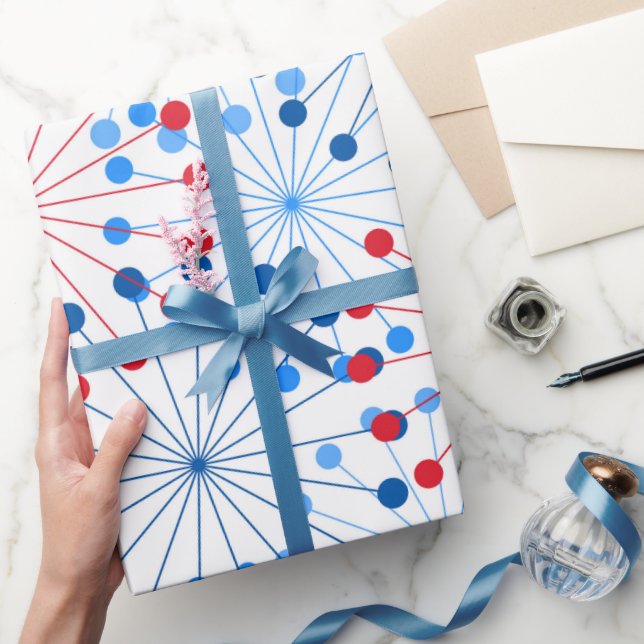 red white blue fireworks Patriotic party wrap Wrapping Paper (Gifting)