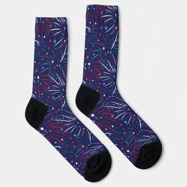 Red White Blue Fireworks Stars Design Socks (Right)