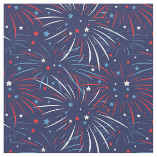 Red White Blue Fireworks Stars Fabric