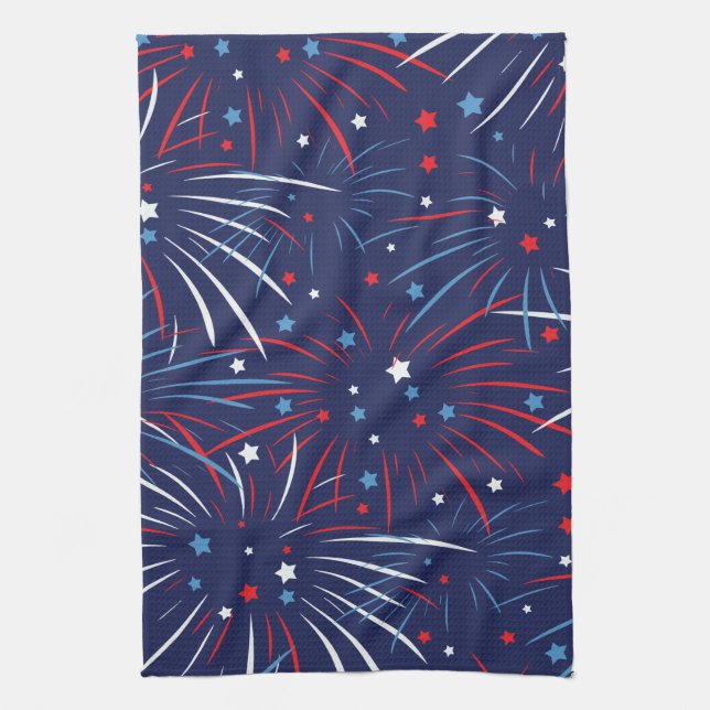 Red White Blue Fireworks Stars Kitchen Towel (Vertical)