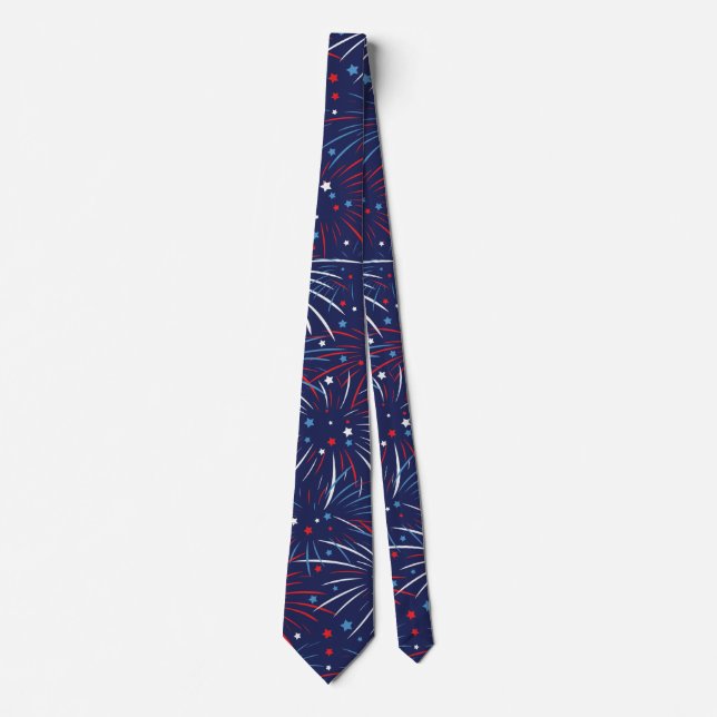 Red White Blue Fireworks Stars Tie (Front)