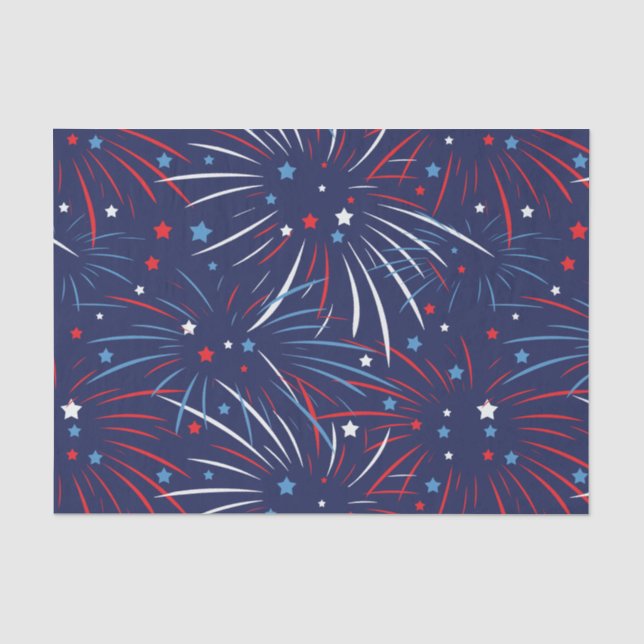 Red White Blue Fireworks Stars Tissue Paper (Front)
