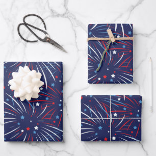 Red White Blue Fireworks Stars Wrapping Paper