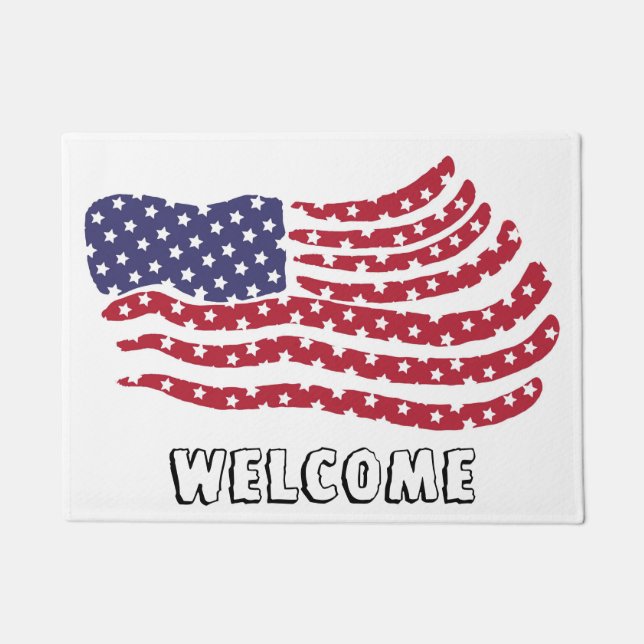 Red White Blue Flag Design Welcome Doormat (Front)