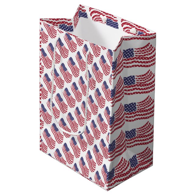 Red White Blue Flag Pattern Design Medium Gift Bag (Front Angled)