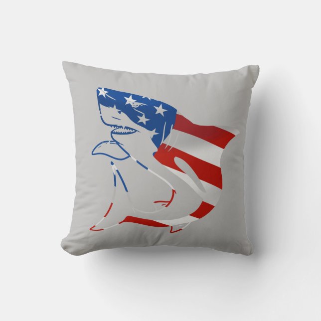 Red White Blue Flag Shark on grey background Throw Pillow (Front)