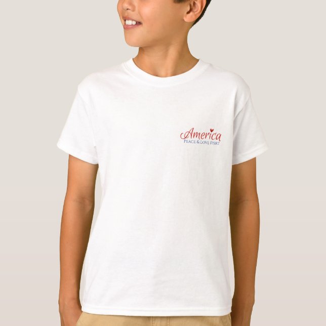 Red, white, blue, flag, stars, arrows, 4th of July T-Shirt (Front)