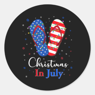 Red White Blue Flip Flops Usa Flag Lights Christma Classic Round Sticker