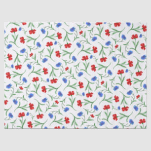 Red White Blue Floral Pattern Elegant Wildflowers Tissue Paper
