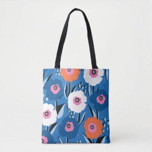 Red White Blue: Floral Scandinavian. Tote Bag