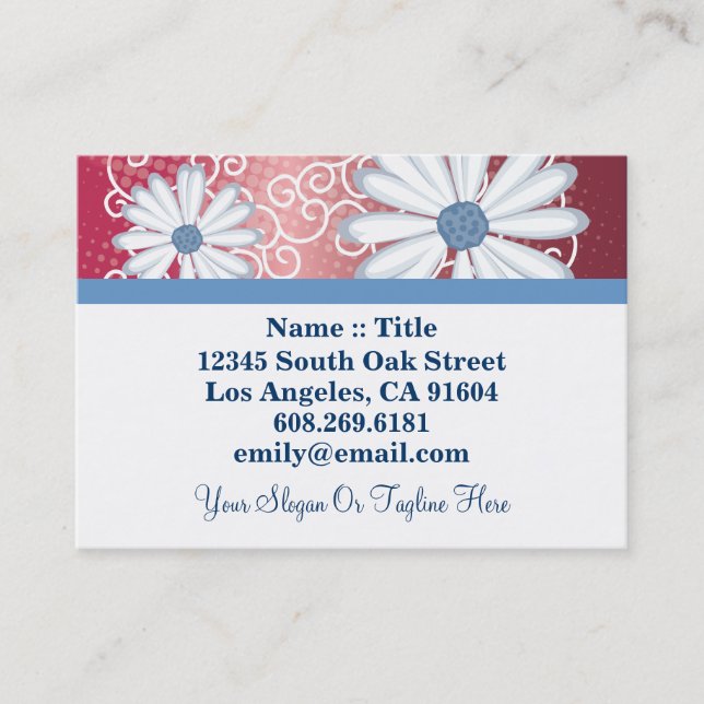 Red White Blue Floral Tribal Daisy Tattoo Pattern Business Card (Front)