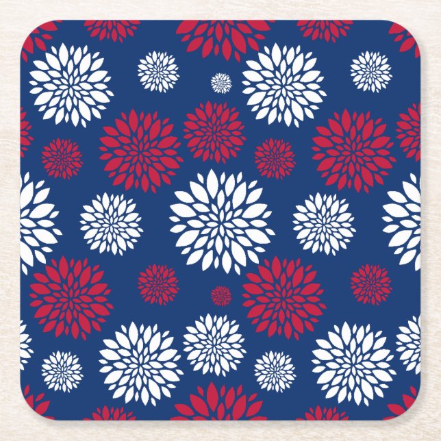 Red, White & Blue Flower Coasters (Front)