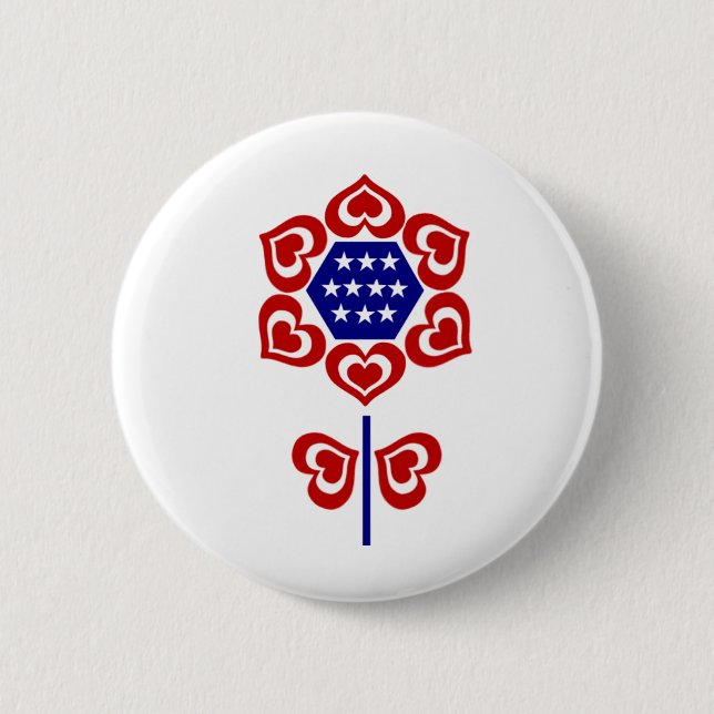 Red White Blue Flower Patriotic Design 2 Inch Round Button (Front)