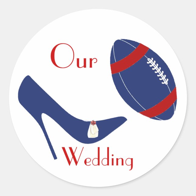 Red, White, & Blue Football Themed Wedding Sticker (Front)