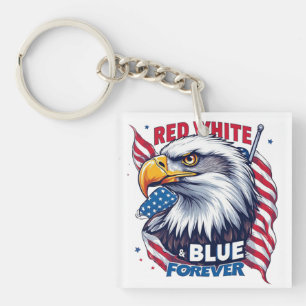 Red White & Blue Forever American Flag Patriotic Keychain