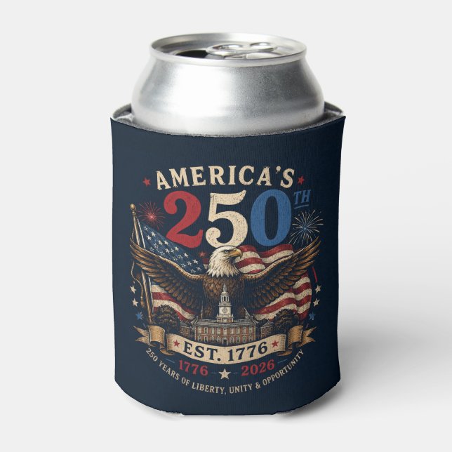 Red White Blue Fourth Of July Can Cooler (Can Front)