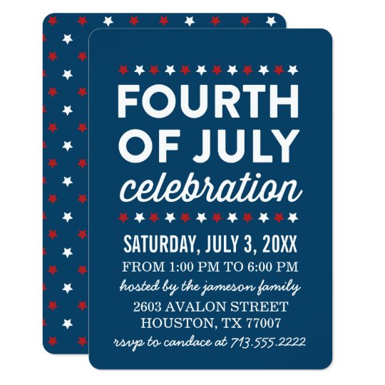 Red White Blue Fourth of July Celebration Invite