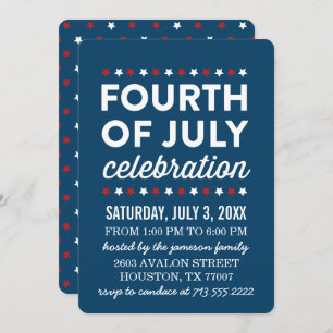 Red White Blue Fourth of July Celebration Invite