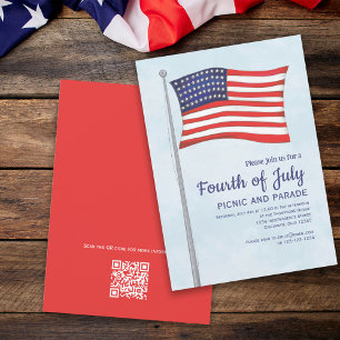 Red White Blue Fun Fourth Of July Flag QR Code Invitation