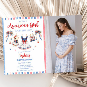 Red White & Blue Girl Baby Shower Invitation