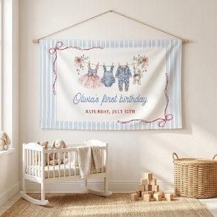 Red White Blue Girl Birthday Party Banner