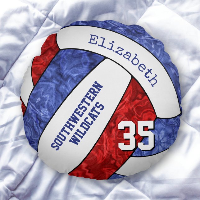 red white blue girls volleyball team colours round pillow (Creator Uploaded)