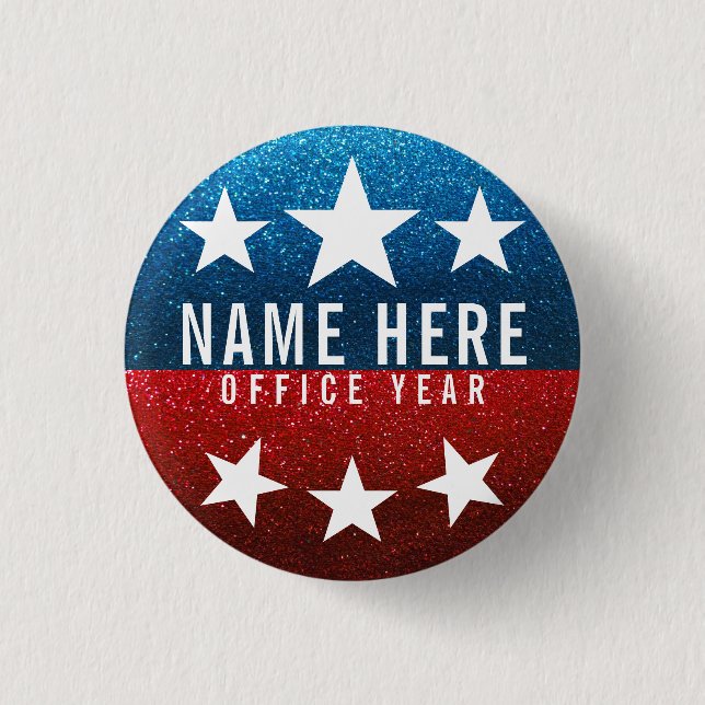 Red White Blue Glitter American Campaign Template 1 Inch Round Button (Front)