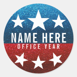 Red White Blue Glitter American Campaign Template Classic Round Sticker